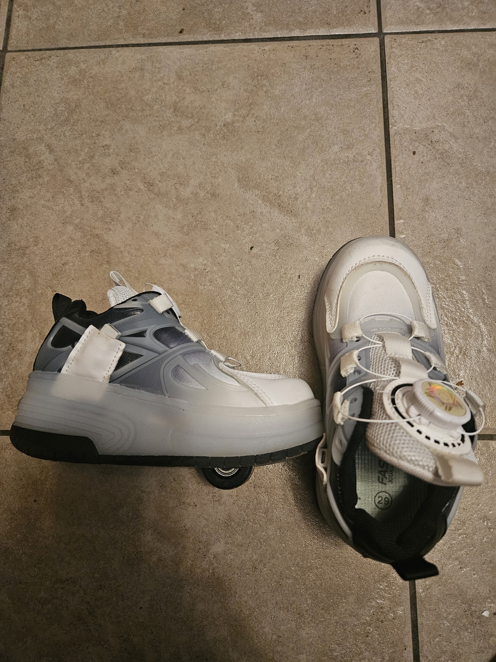 Kids White and Gray Heeled Roller Shoes